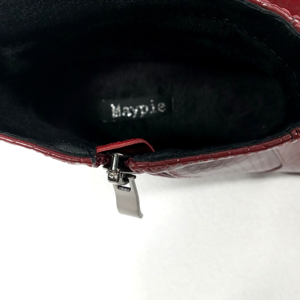 MAYPIE Dark Red Faux Leather Western Ankle Boot Size 6 - Picture 14 of 16